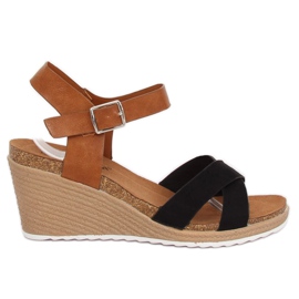 Crne F-18 Crne sandale na klin smeđa crna