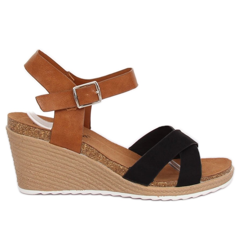 Crne F-18 Crne sandale na klin smeđa crno