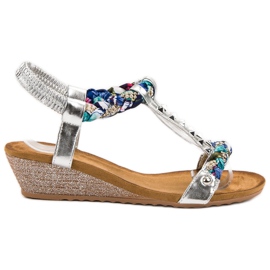 SHELOVET Ukrašene sandale na klin siva višebojan