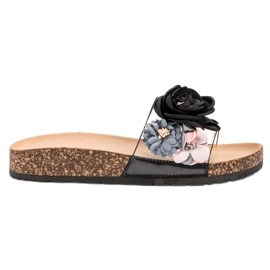 Super Me Papuče s cvijećem crna višebojan