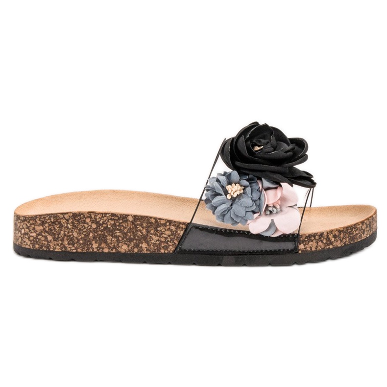 Super Me Papuče s cvijećem crno raznobojna