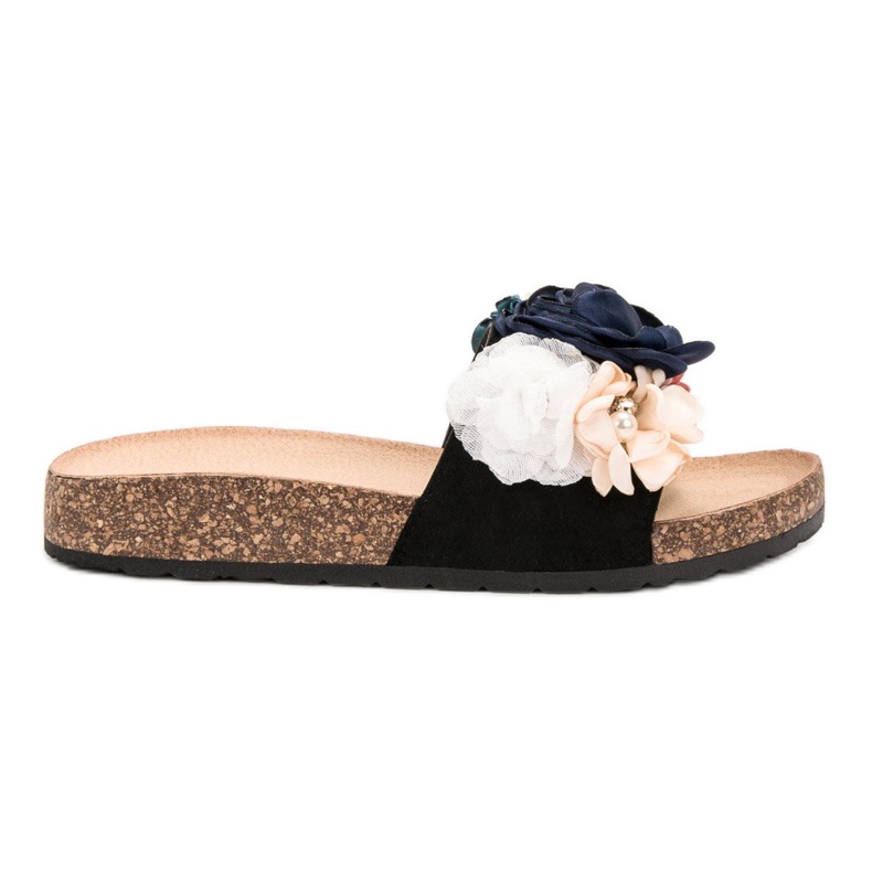 SHELOVET Papuče od antilopa s cvijećem crno