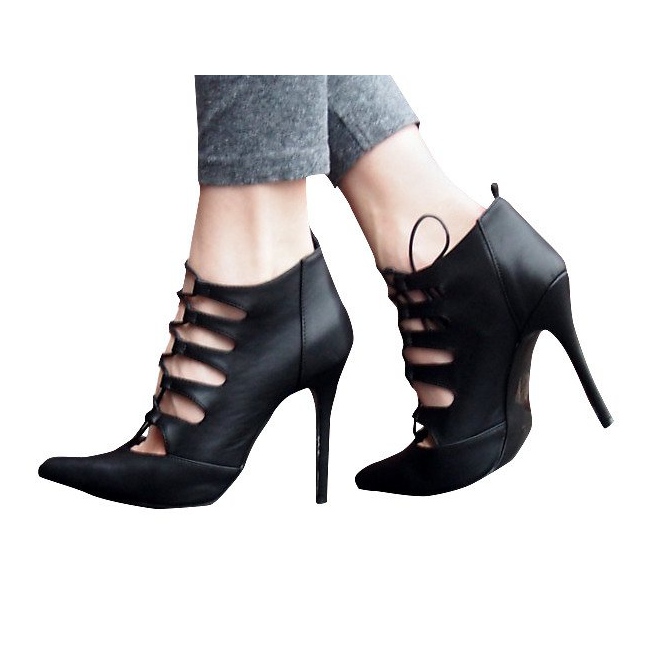 Bogato ukrašene visoke sandale 11033-1 crne crno