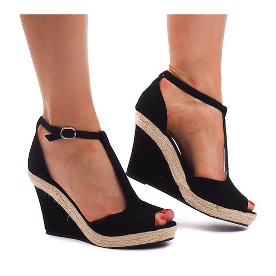 Sandale na klin Espadrilles 8302 Crna crno