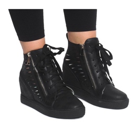 Ažurne tenisice na klin HQ881 crne crna