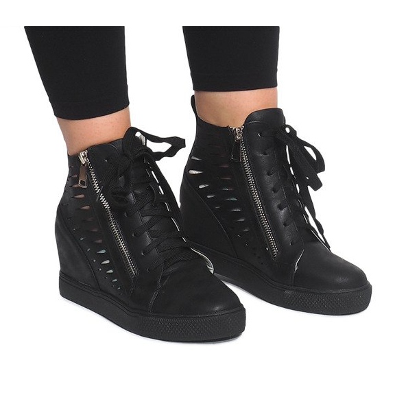 Ažurne tenisice na klin HQ881 crne crno