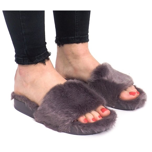 Papuče s krznom 833 Grey siva