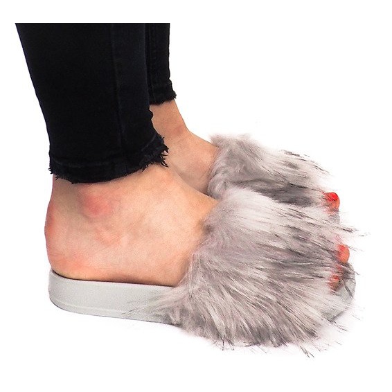 Papuče s krznom HN51-5 Siva