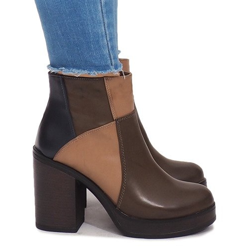 Čizme na petu s elastičnim YBS280 kaki raznobojna zelena