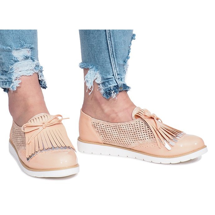 Ružičaste ažurne mokasine s resama Pamole ružičasta