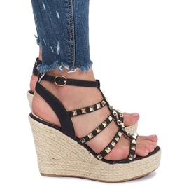 Crne sandale na klin iz espadrila Mood crno