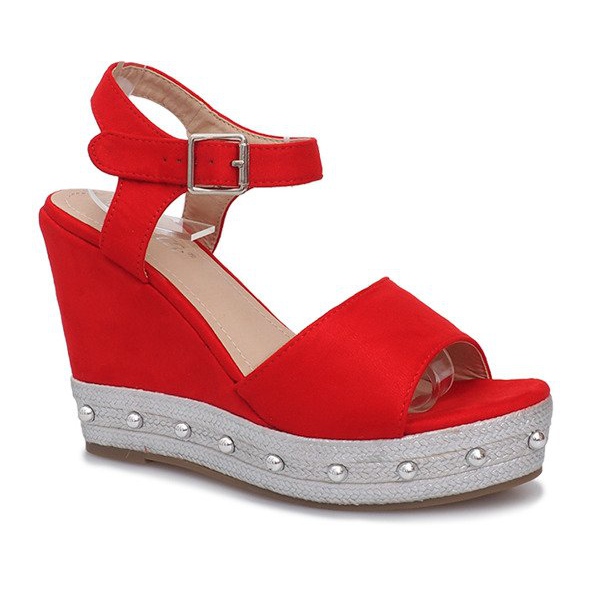Putne sandale s crvenim klinom crvena