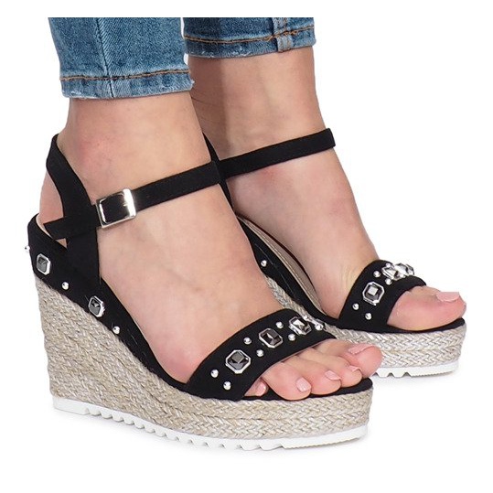 Crne sandale na klinnoj peti Glam Shine crno