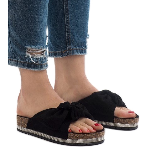 Crne papuče s mašnom N-33 crno