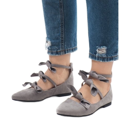 Sive balerinke na vezanje s mašnicama G-47 siva