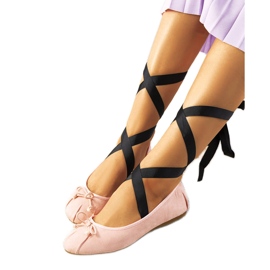 Ružičaste balerine na vezanje s mašnicama B-62 ružičasta