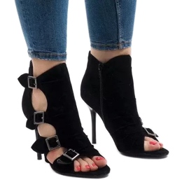 Crne sandale na antilopu na visoku petu GH048 crno