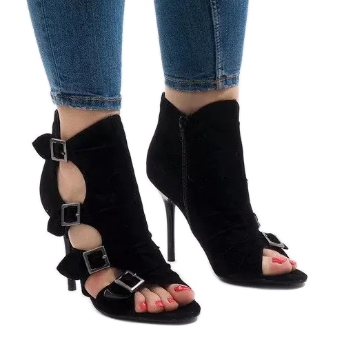 Crne sandale na antilopu na visoku petu GH048 crno