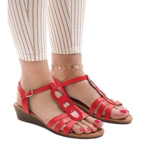 Sandale s crvenim klinom 860-57 crvena