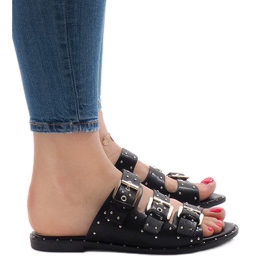 Crne papuče s klinovima i kopčom F-3659 crna