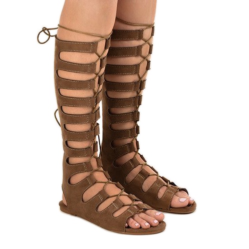 Smeđe sandale s ravnim gladijatorom 289-9 smeđa