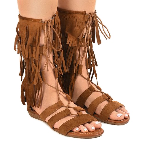 Smeđe sandale s ravnim gladijatorom D-41 smeđa