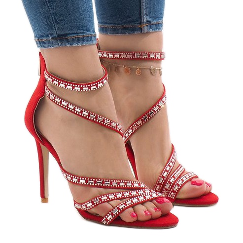 Crvene sandale na visoku petu 9081-9 crvena