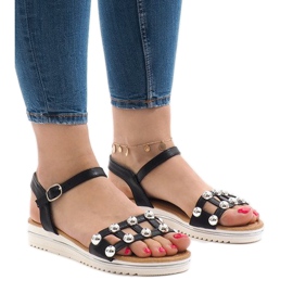 Crne sandale na klin s elastikom 35-128 crna