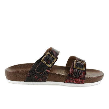 Crvene i smeđe papuče s kopčom GA735 smeđa crvena