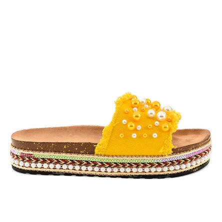 Žute ukrašene papuče 1035 bisera žuta boja