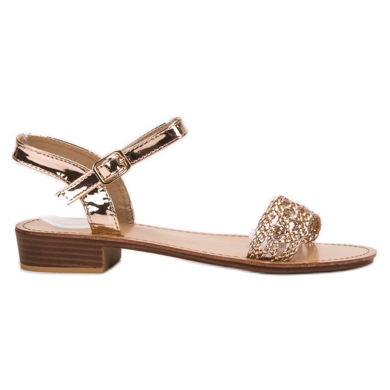 SHELOVET Pletene sandale na visoku petu žuta boja