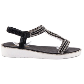 SHELOVET Sandale na klin s elastikom crna