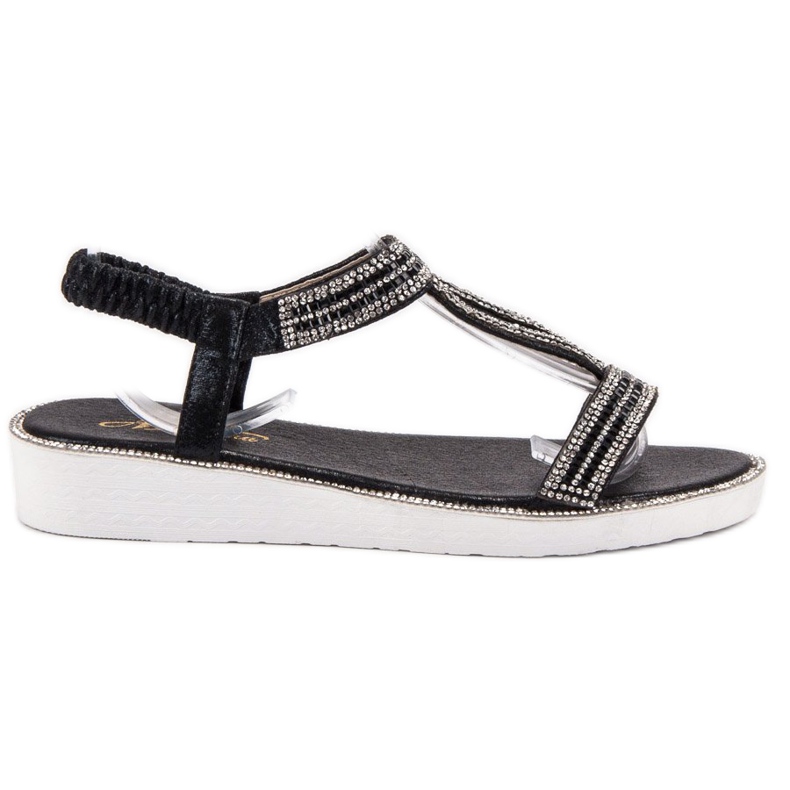 SHELOVET Sandale na klin s elastikom crno