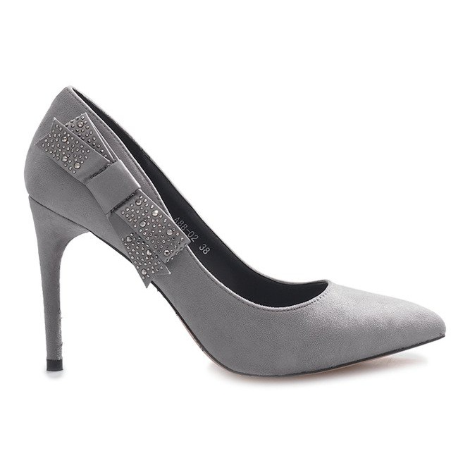 Sive štikle s bordoškom mašnom siva