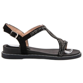 Bello Star Sandale od antilopa s kristalima crna