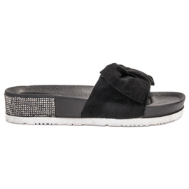 SHELOVET Papuče od antilopa s kubnim cirkonijem crna