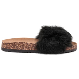 Bona Papuče s krznom crna