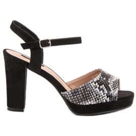 SHELOVET Sandale sa zmijskim printom crna