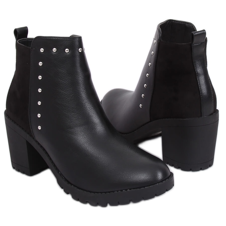 Čizme na stabilnoj peti crne Y8163 Crne crno