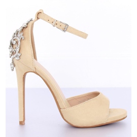 Sandale na štiklu s kamenjem bež boje 9509-502 Bež II-GAT
