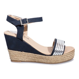 Crne sandale na osjetljivoj klinastoj peti Glam Shine tamnoplava