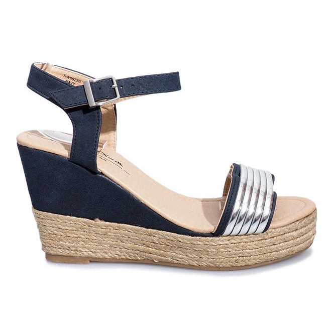 Crne sandale na osjetljivoj klinastoj peti Glam Shine mornarsko plava