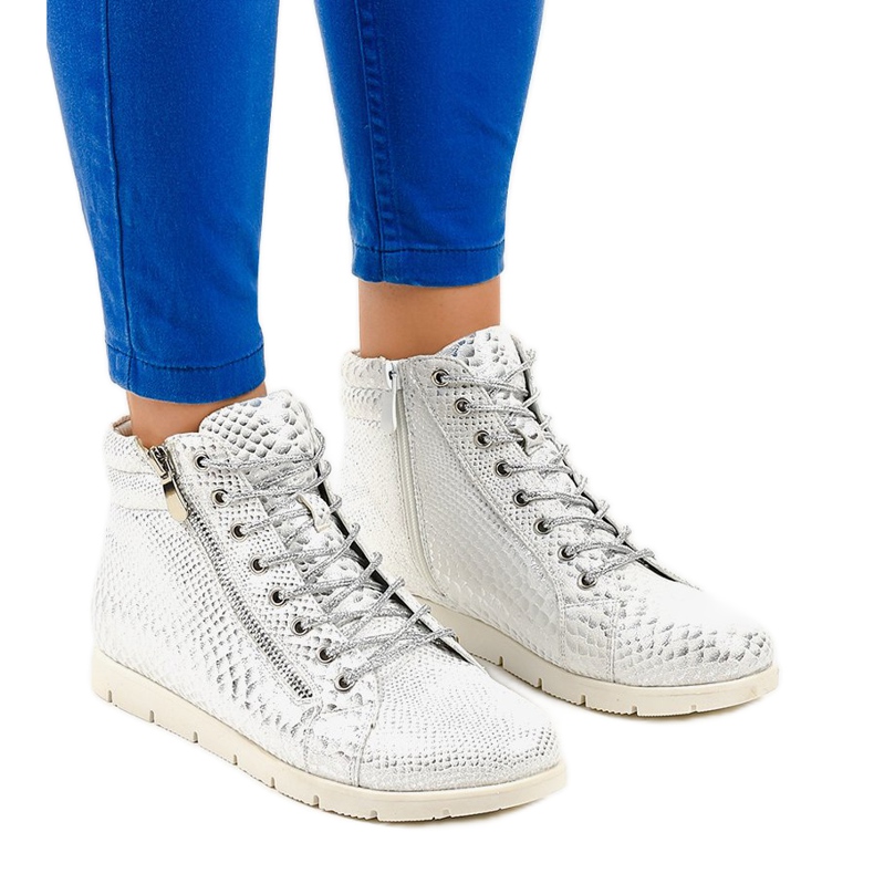 Srebrne čizme na vezanje s patentnim zatvaračem 1557-38A siva