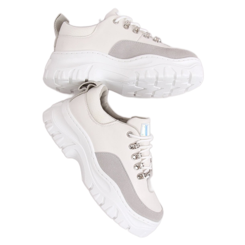 Cipele s visokim potplatom, bijele i sive PF5329 Siva bijela