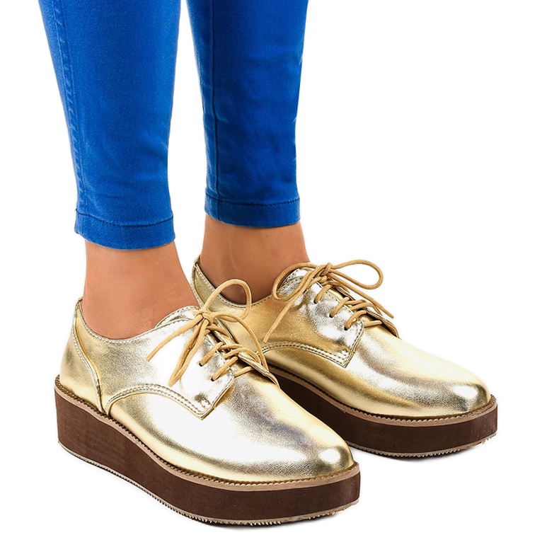 Zlatne elegantne cipele na vezanje 2017-1 zlatna
