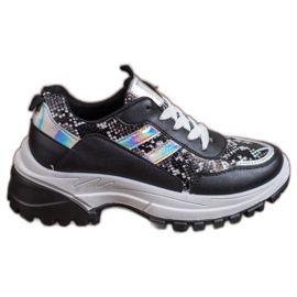 SHELOVET Crne zmijske tenisice s printom crna