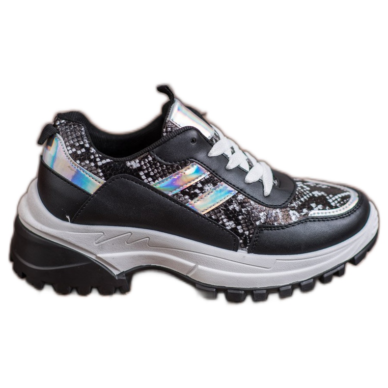 SHELOVET Crne zmijske tenisice s printom crno