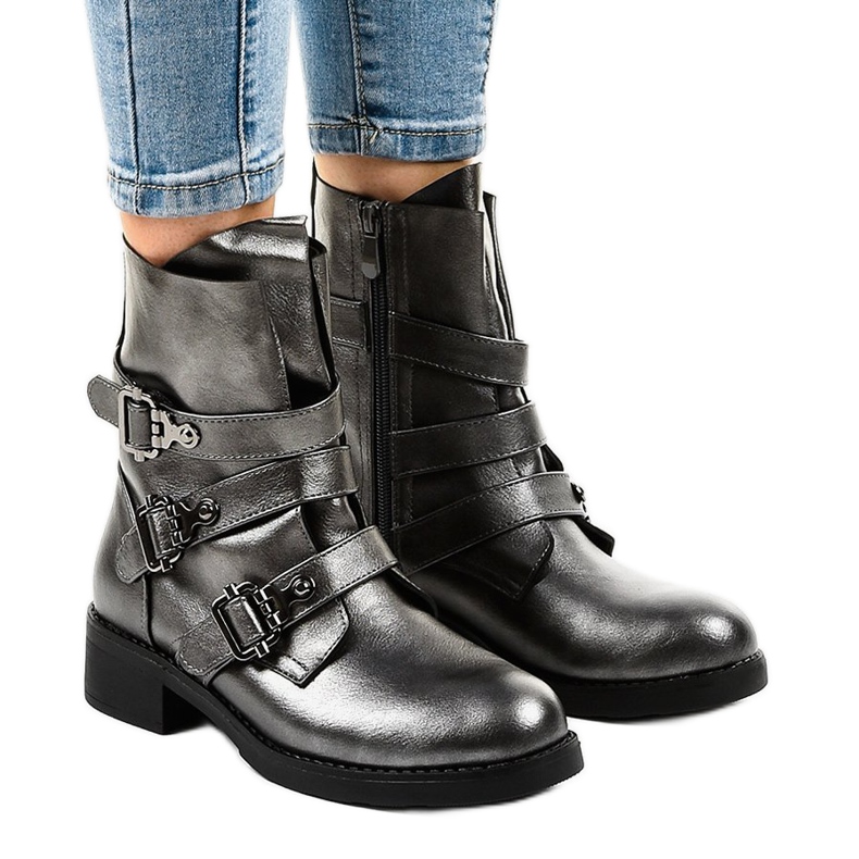 Sive ženske čizme s kopčama HQ1588 siva