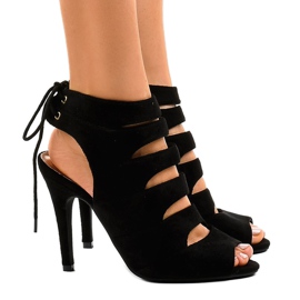 Crne otvorene čizme na visoku petu 9095-83A crna