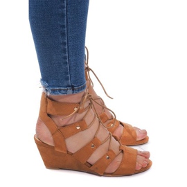 Sandale na vezanje na klin LL-115 Camel smeđa